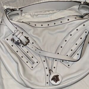 Versace White Studded Leather Shoulder Bag
